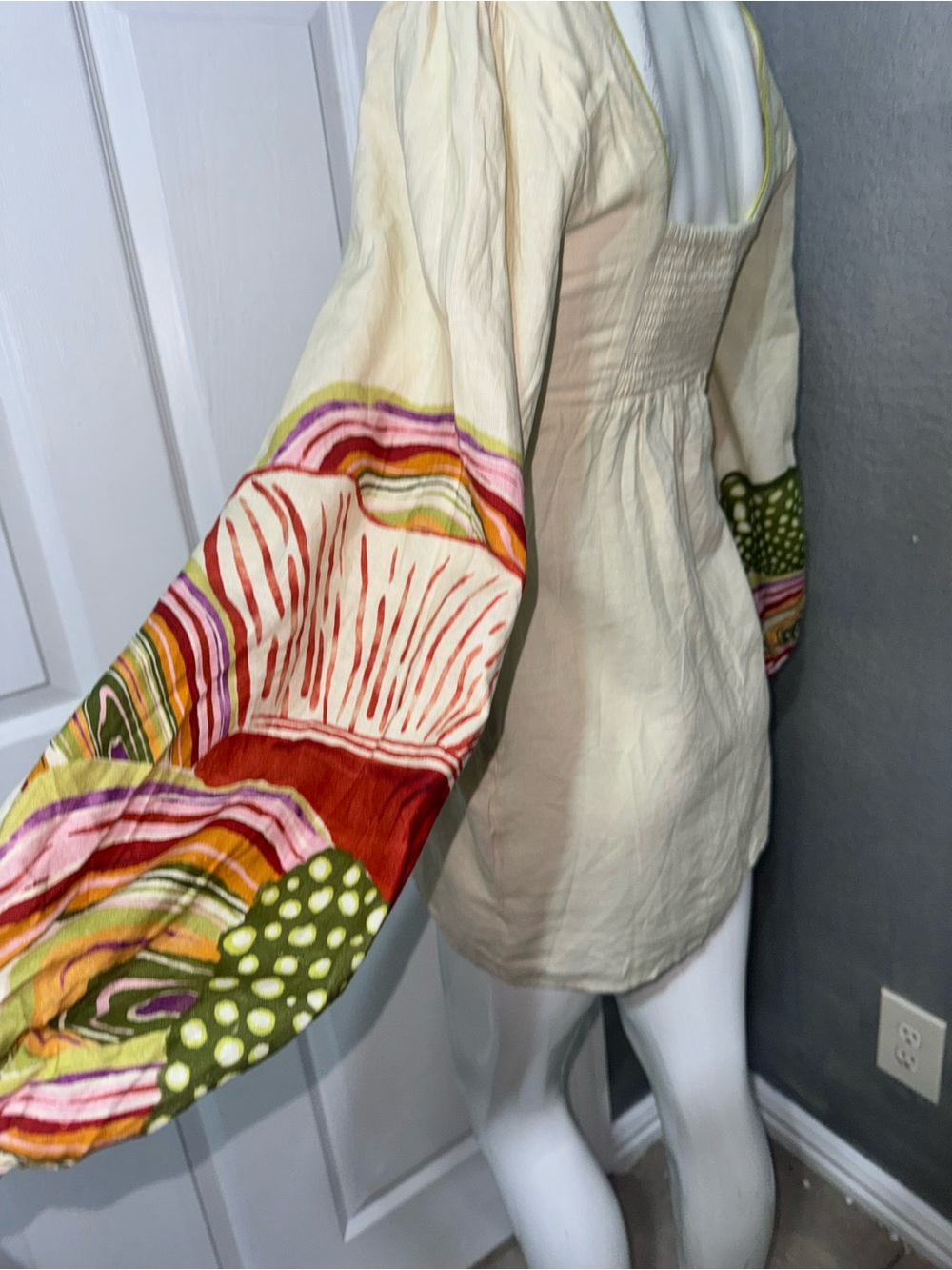Anthropologie Cream Tunic with Bold Multi-Color Floral Print - Picture 6 of 17